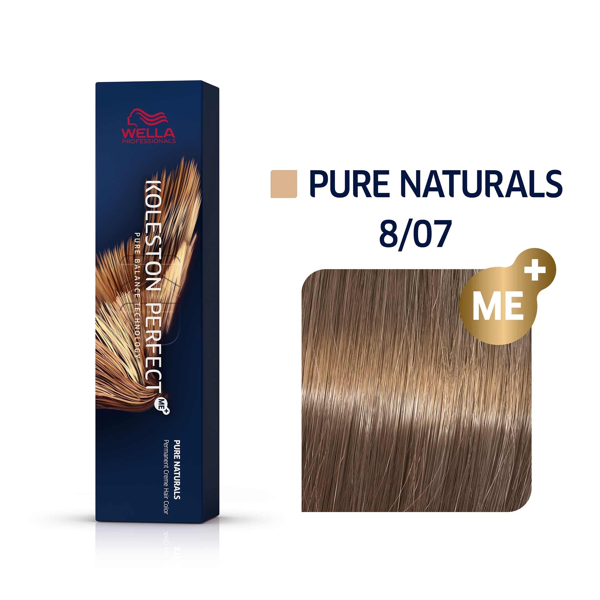 Wella Professionals, Koleston Perfect Me+, Vopsea permanentă de păr, 8/07 Light Blonde Natural Chestnut, 60 ml